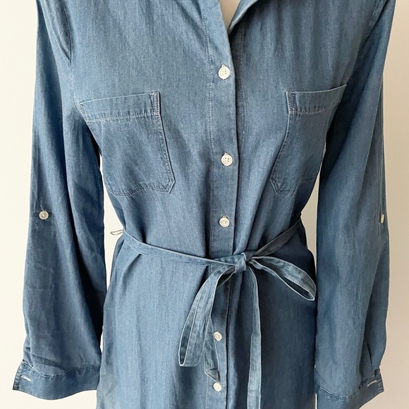 Old Navy | Blue Chambray Roll Tab Tie Waist Shirt Dress *NWT* - Picture 4 of 16